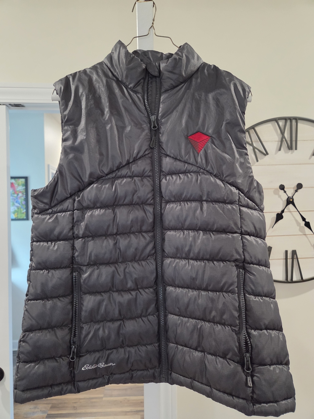Eddie Bauer Quilted Puffer Vest - Charcoal with Red Accent